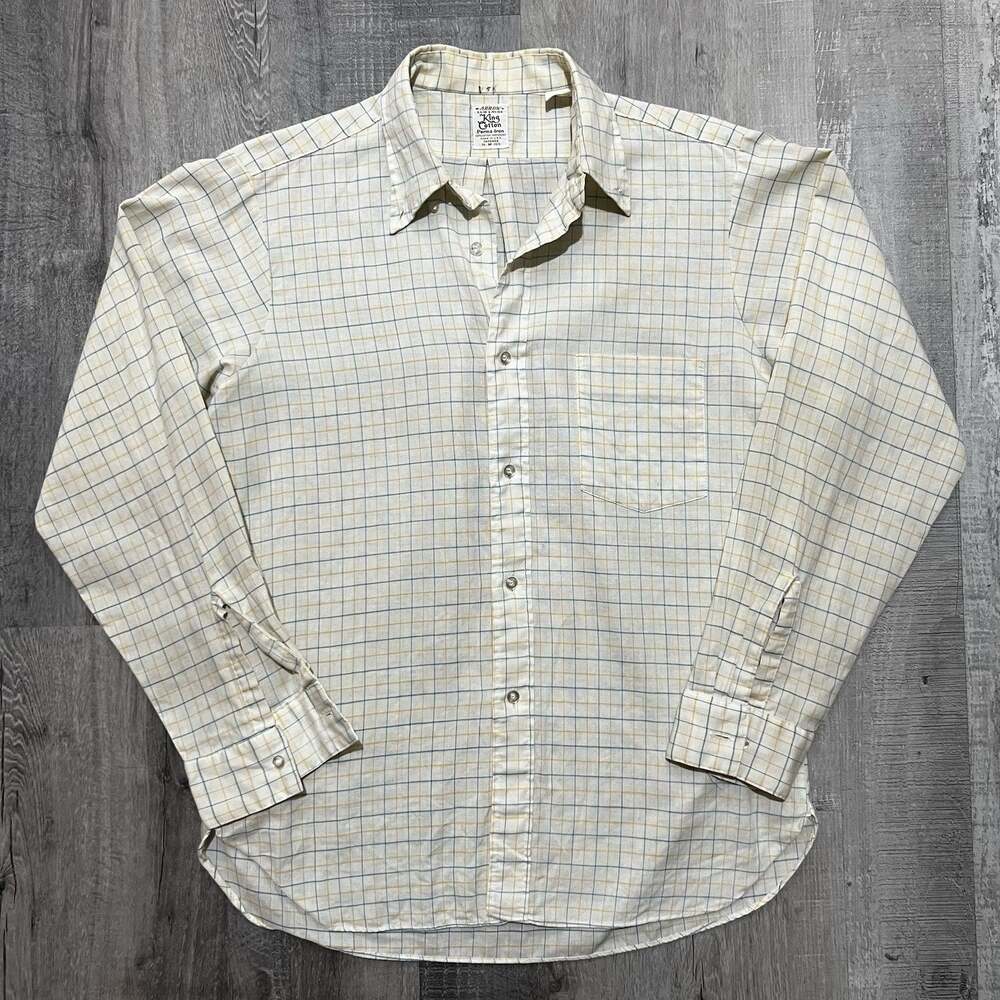 VTG 60s 70s Arrow King Cotton Sanforized Perma-Iron Grid Check Button Shirt Sz M